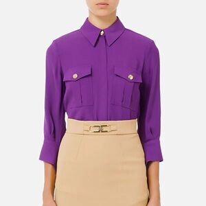 Vibrant Purple Shirt with Gold Buttons